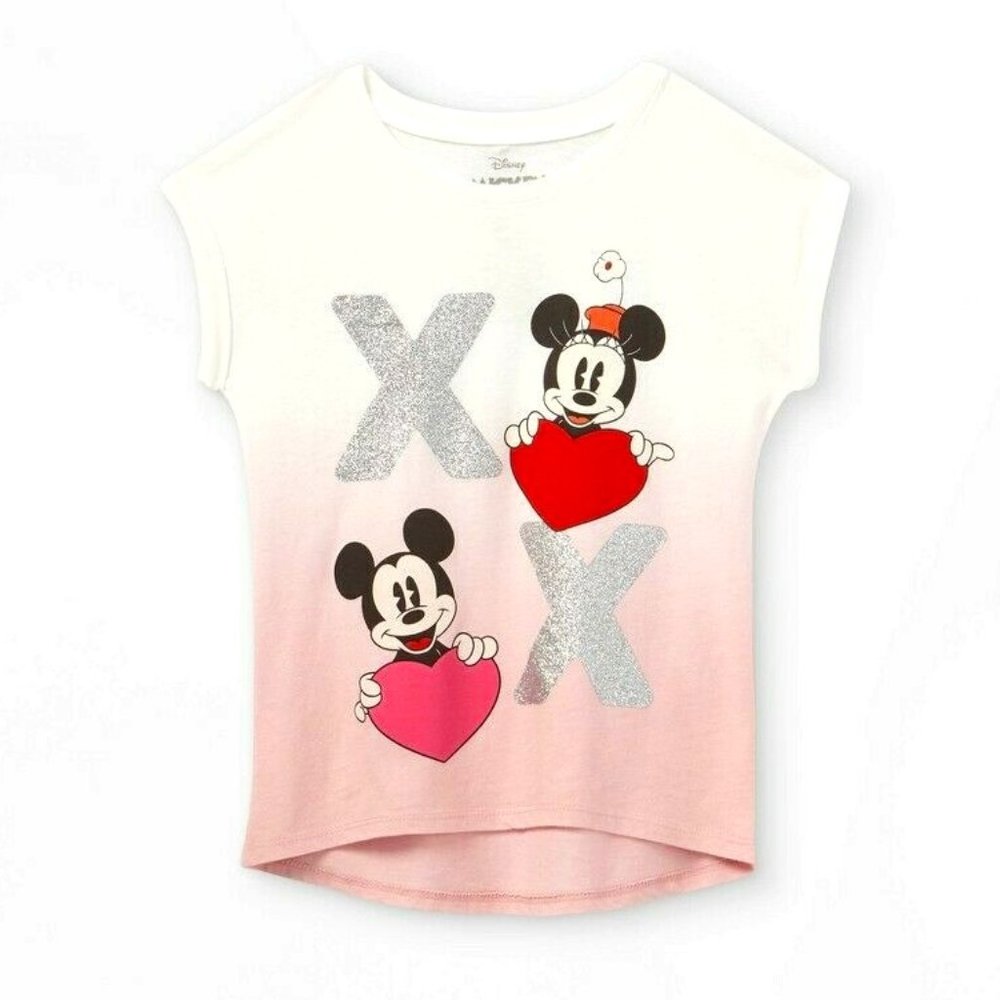 Girls' Mickey Minnie 'XOXO' Short Sleeve T-Shirt - Pink XS